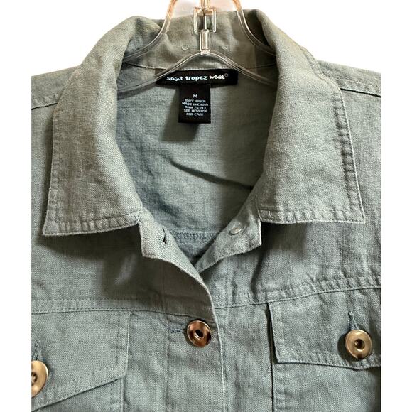 Saint Topez West Women’s Teal Blue 100% Linen Jacket Size Medium - Picture 3 of 6